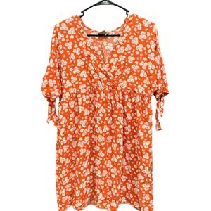 ASOS Orange Floral Print Mini‎ Dress Tie Sleeve V Neck Babydoll Womens Size 6